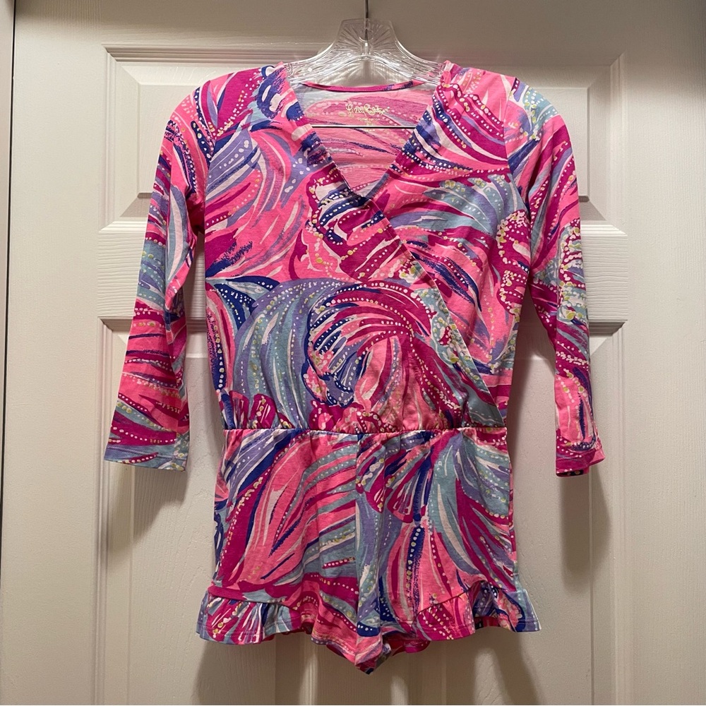 Lilly Pulitzer Girls Pink and Purple Long Sleeve Romper Size L (8/10)